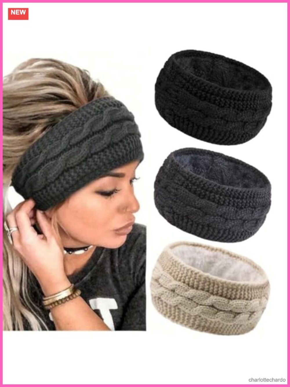 Winter Headbands Ear Warmers Fleece Lined Acrylic 3 Pack Women Cold Weather